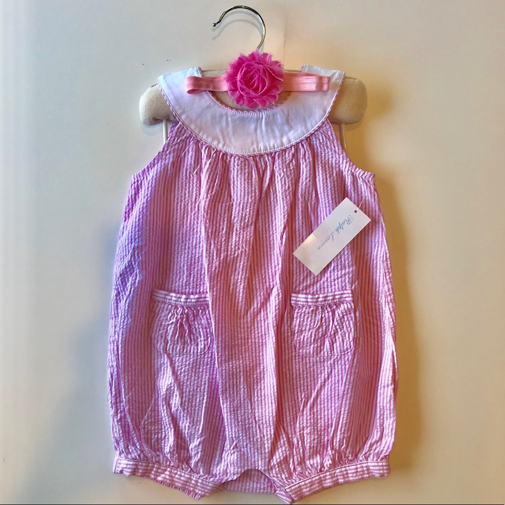 Seersucker Ralph Lauren pink & white romper 24M